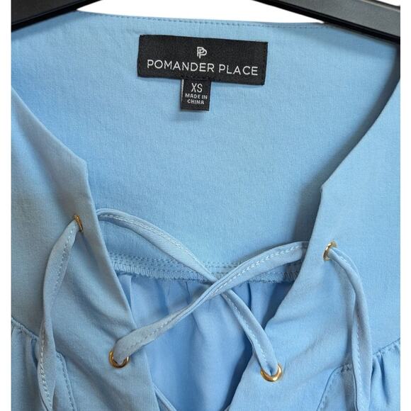 Pomander Place Tuckernuck Blue Lace-Up Mini Dress XS Long Sleeve A-Line - Picture 3 of 4